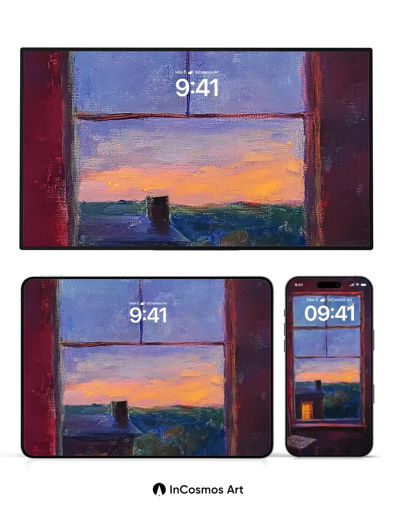 Crimson Silence Wallpaper with Moonlit Window