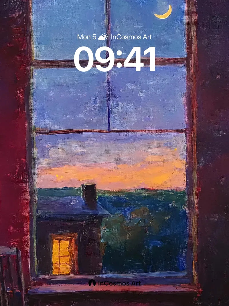 Crimson Silence Wallpaper with Moonlit Window