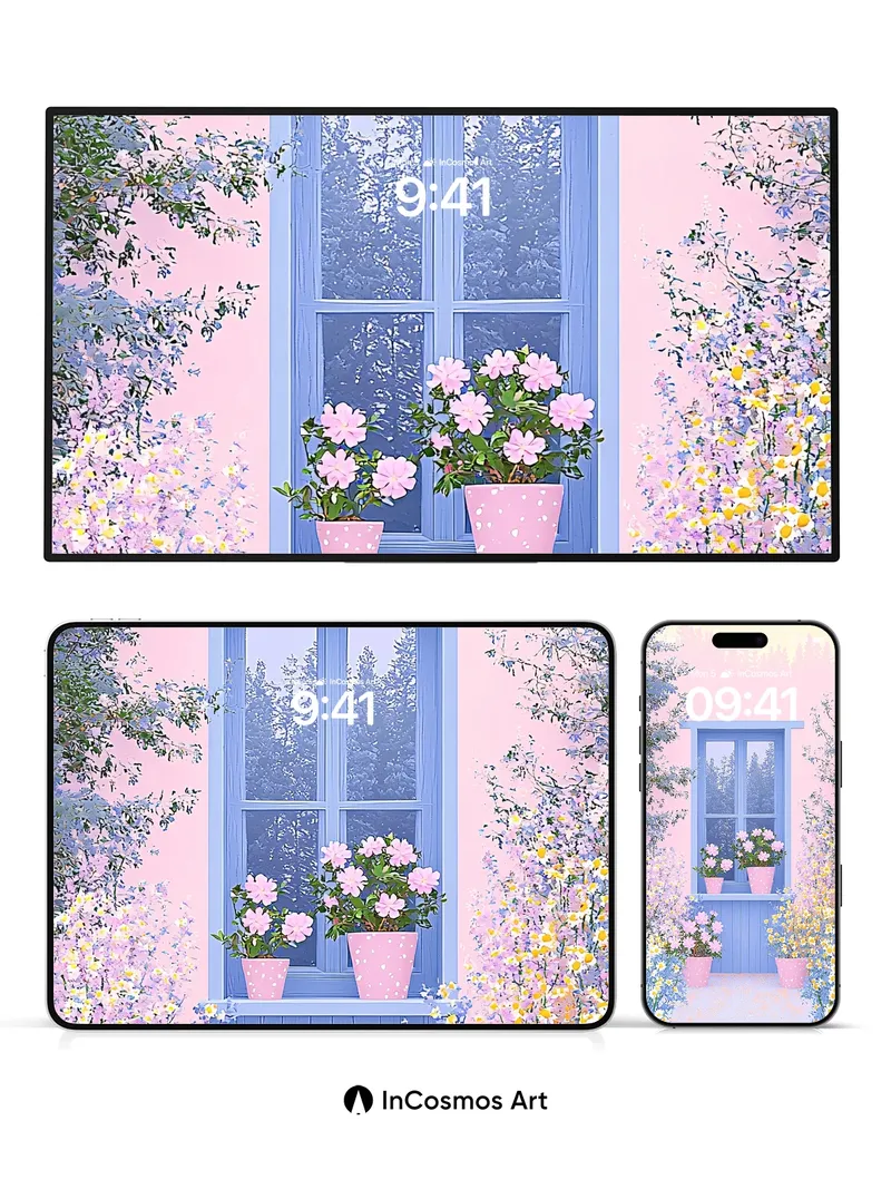 Pastel Reverie Wallpaper with Flower-Crowned Window