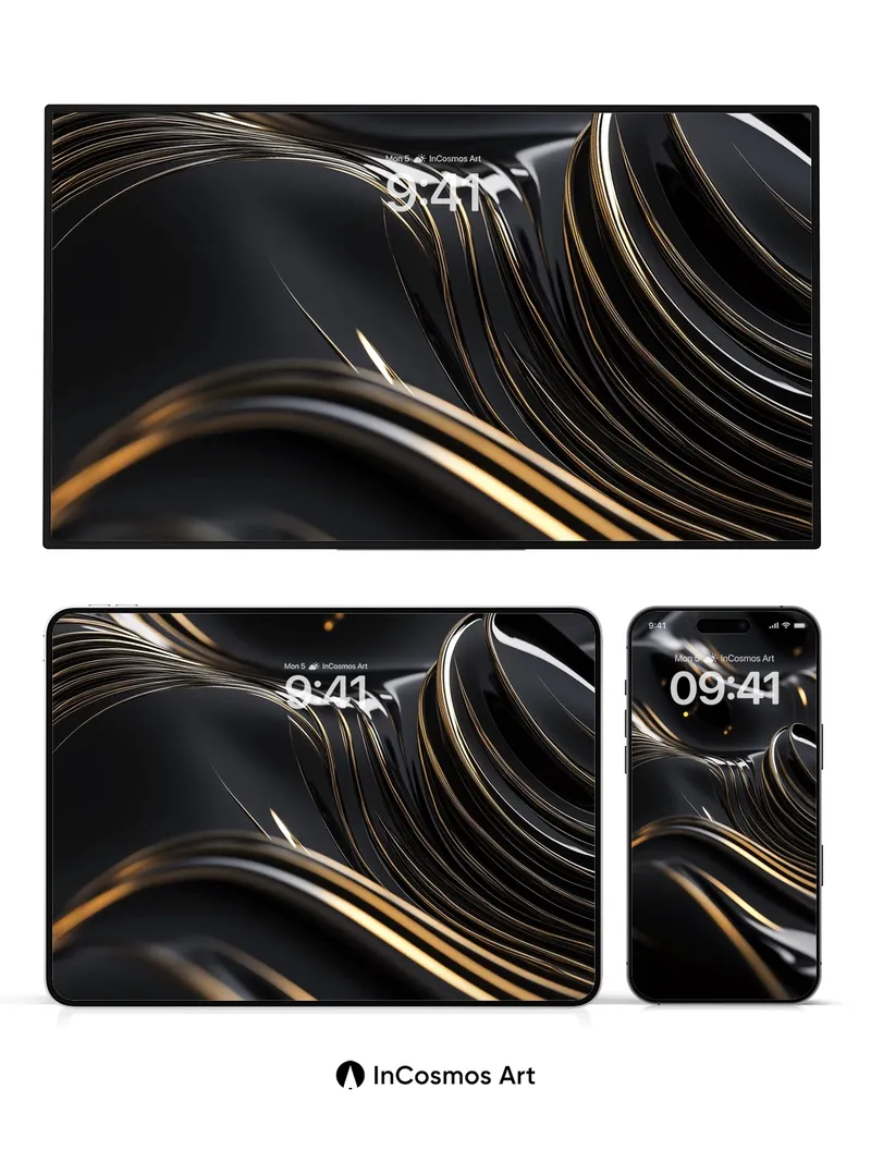Luminous Waves Wallpaper with Golden Veins