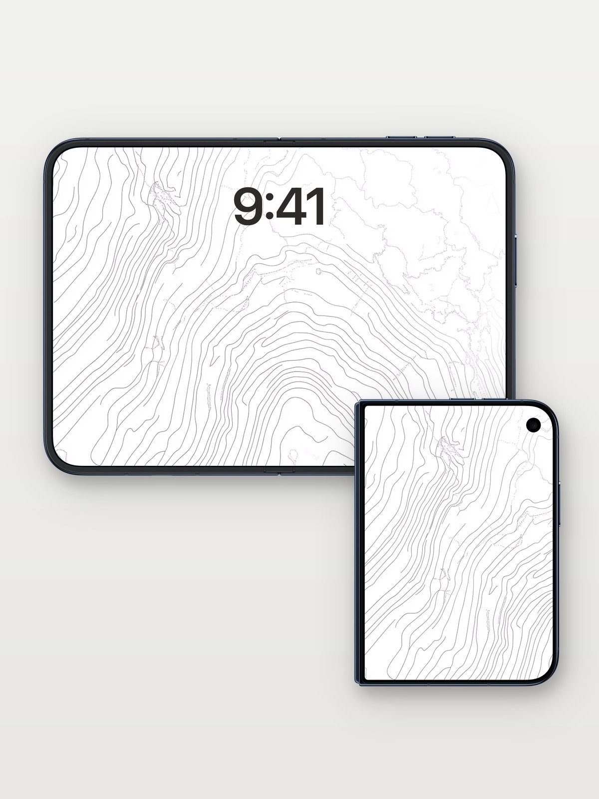 Silent Contour Wallpaper with Whispering Lines on iPhone Duo, open and closed