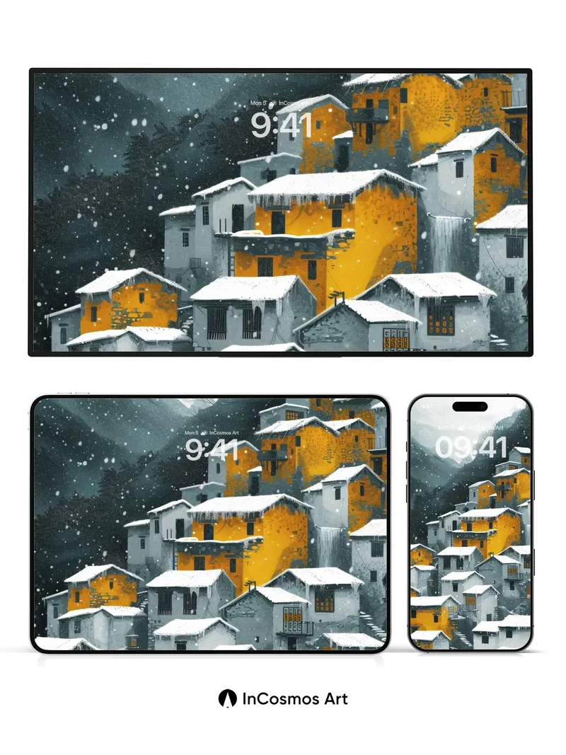 Snowfall Hush Wallpaper with Golden Echoes