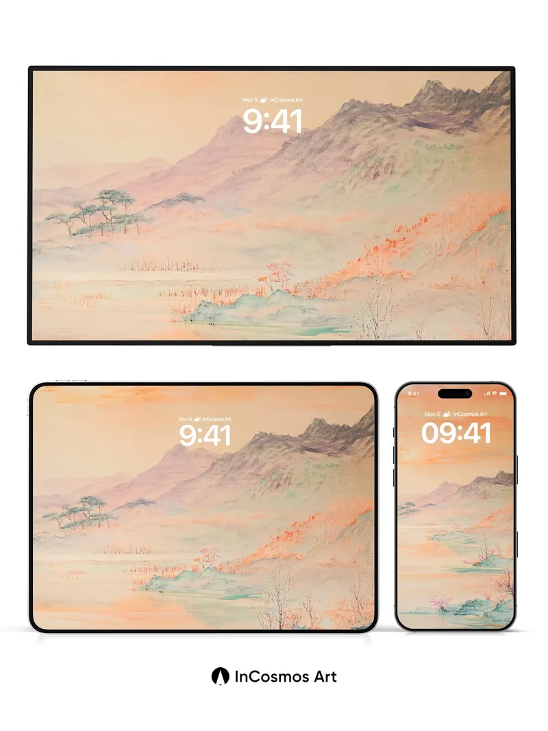 Serene Horizon Wallpaper with Misty Peaks