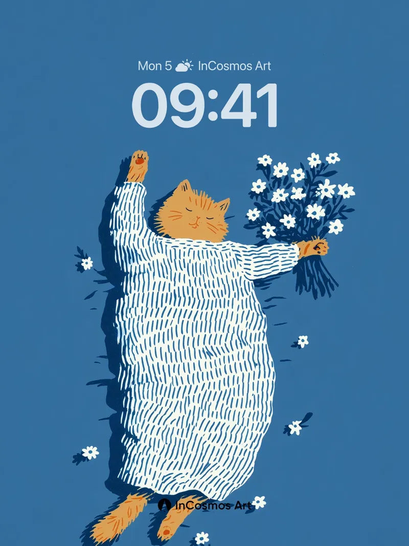 Serenity Striped Wallpaper with Floating Cat wallpaper for iPhone, iPad & Mac