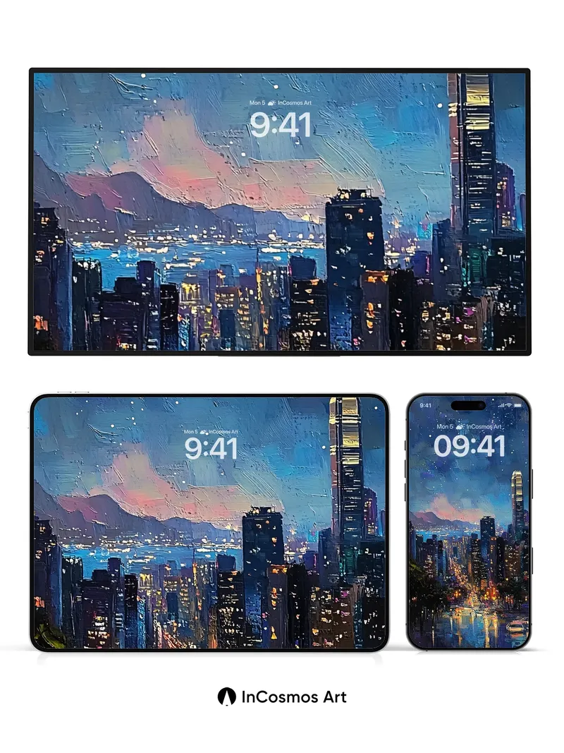 Starry Neon Wallpaper with Rain-Soaked Reflections