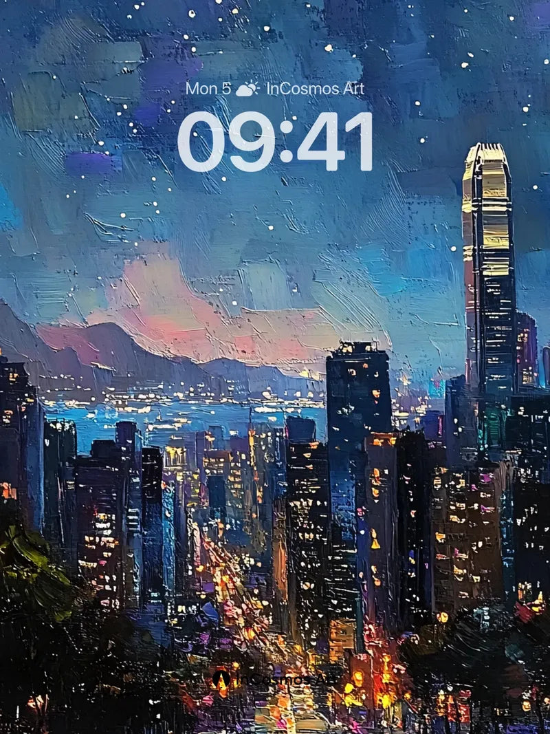 Starry Neon Wallpaper with Rain-Soaked Reflections