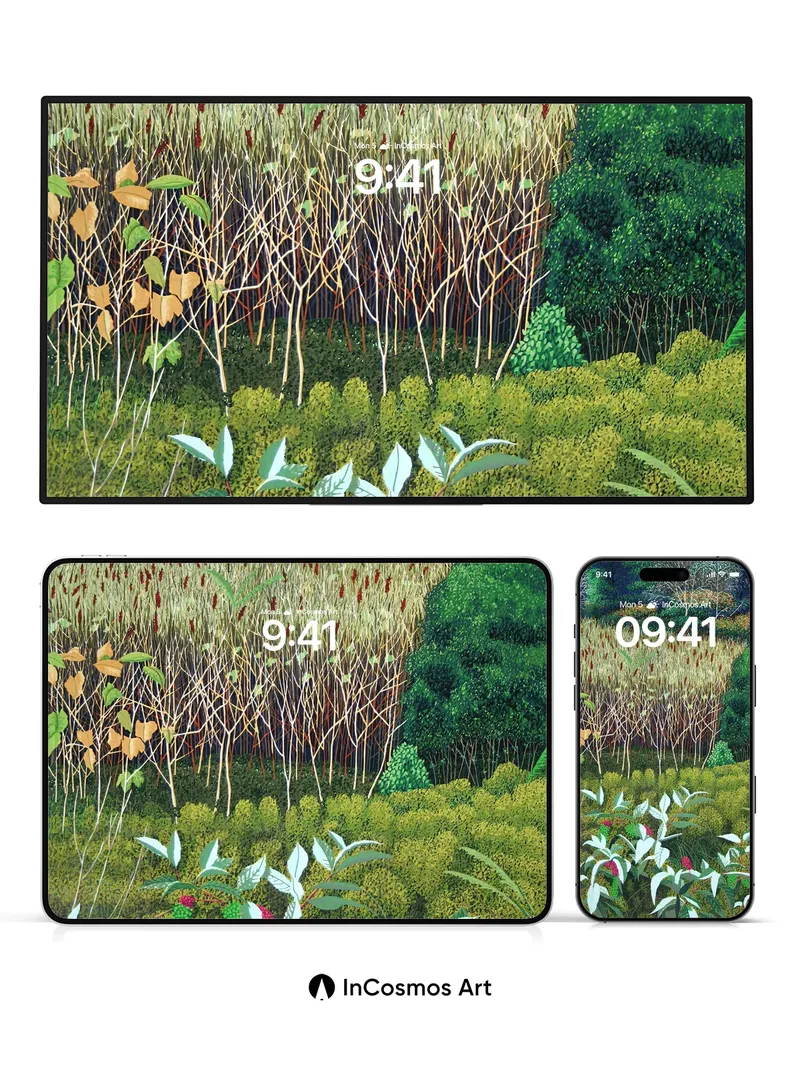 Whispering Marsh Wallpaper with Silver Leaves
