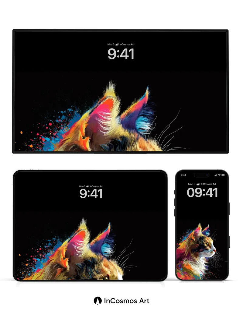 Rainbow Feline Wallpaper with Cosmic Fur