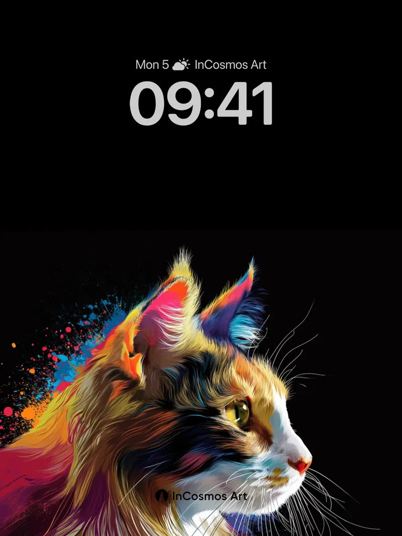 Rainbow Feline Wallpaper with Cosmic Fur