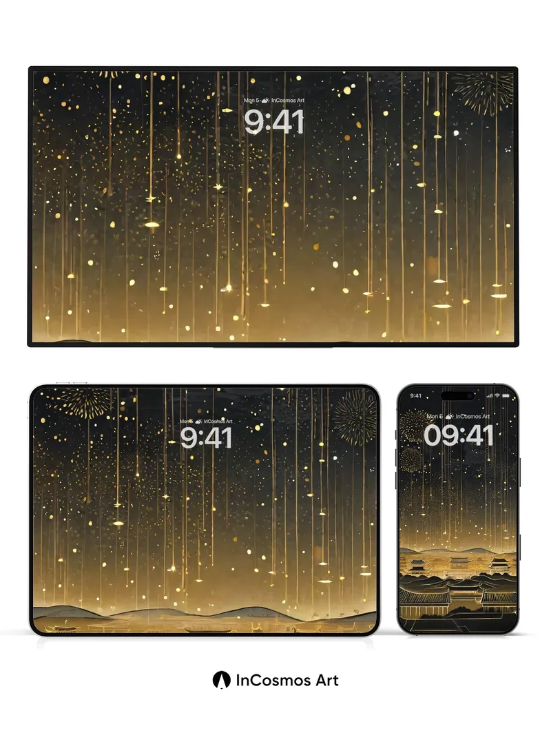 Golden Reverie Wallpaper with Falling Stars