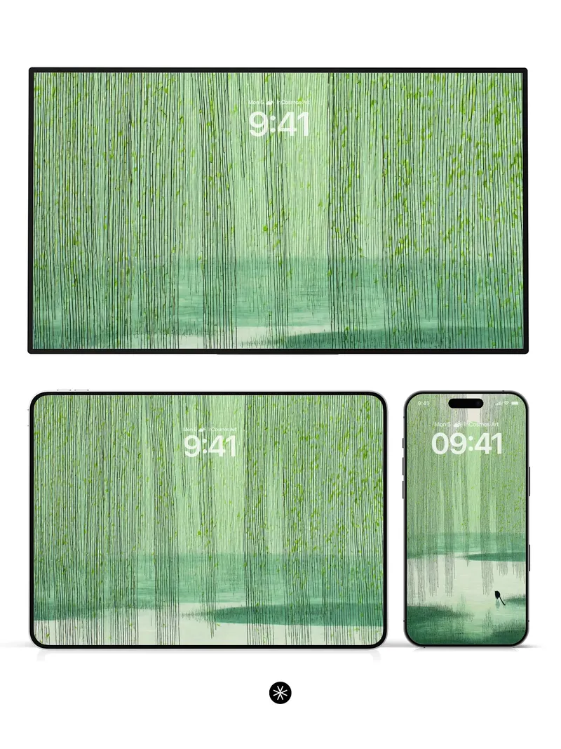 Serene Willow Reflections Wallpaper in Misty Green