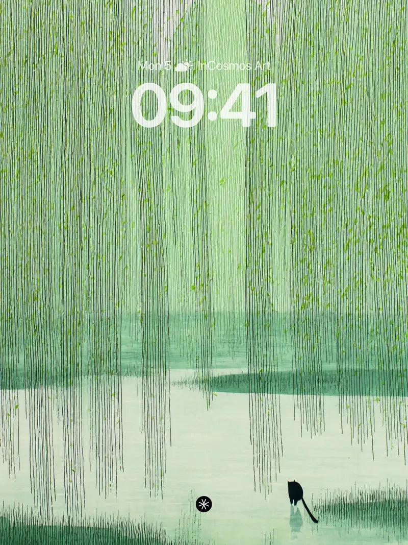 Serene Willow Reflections Wallpaper in Misty Green