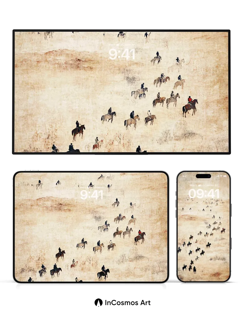Dust Mirage Wallpaper with Horse Caravan Trails
