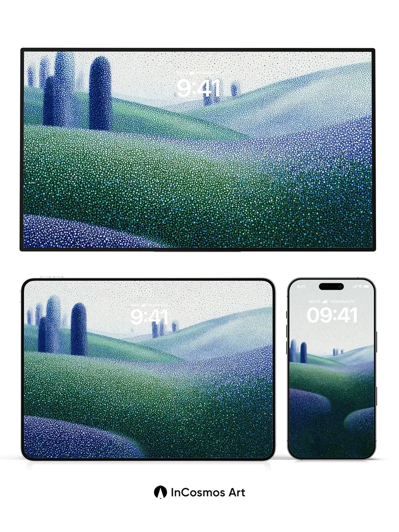 Mist-Spun Hills Wallpaper with Dotted Veil