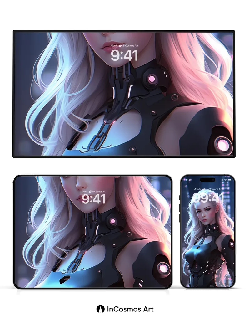 Neon Mirage Wallpaper with Cybernetic Grace