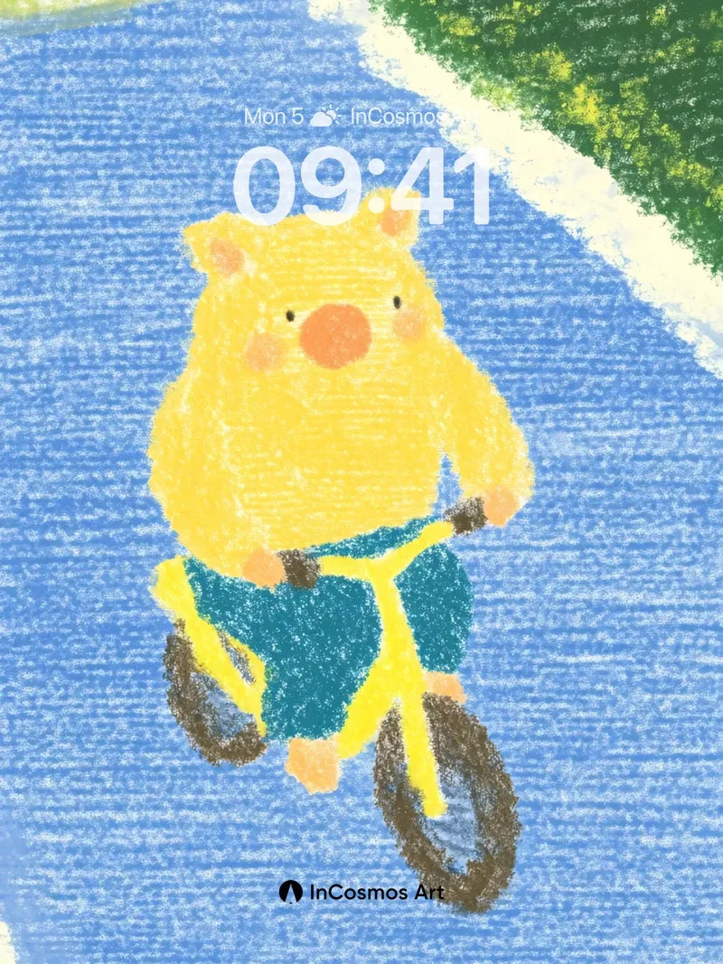 Playful Piglet Ride Wallpaper with Crayon Texture wallpaper for iPhone, iPad & Mac