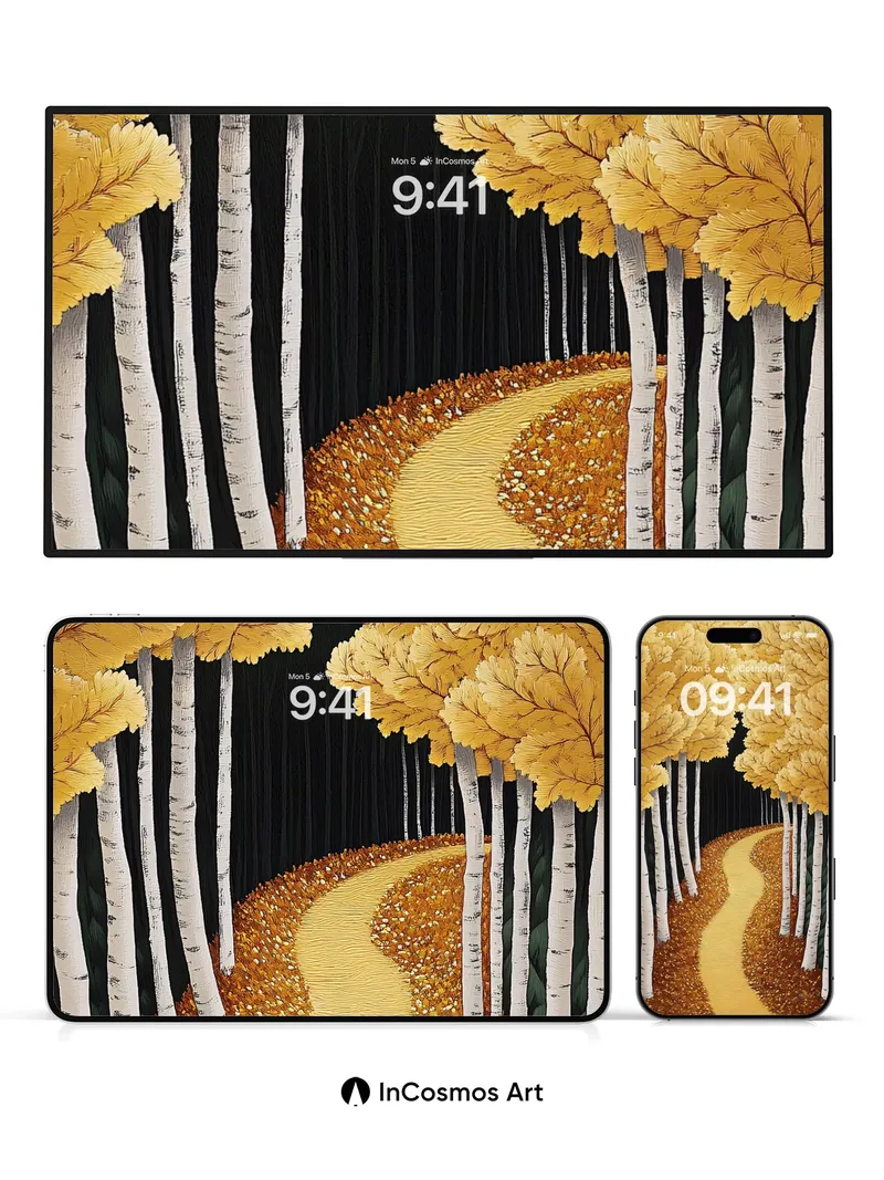 Golden Hush Wallpaper with Birch Whispers