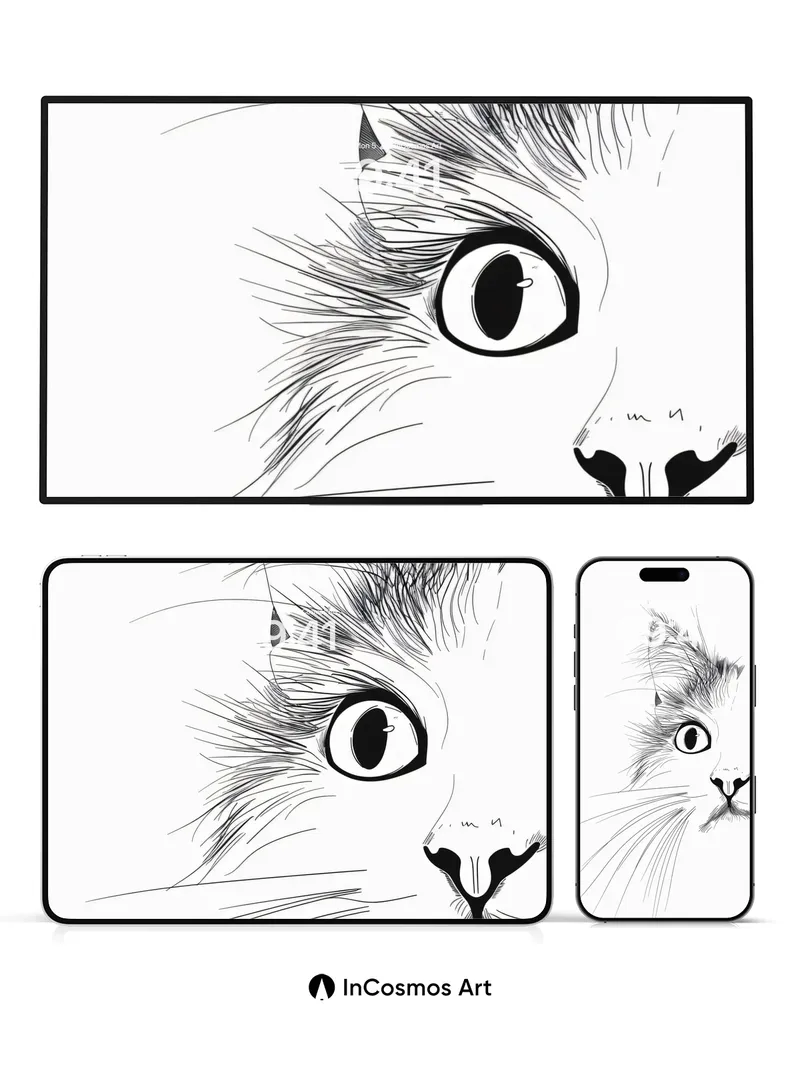 Whispering Ink Wallpaper with Feline Gaze