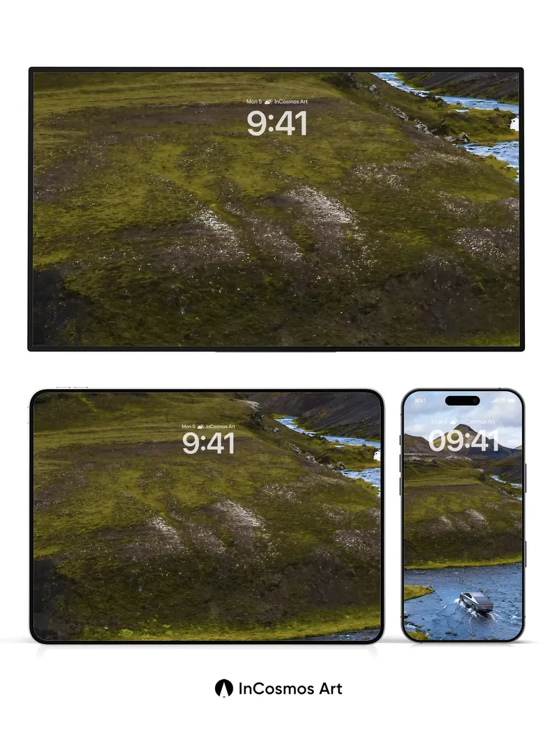 Futurist River Run Wallpaper with Metal Skin