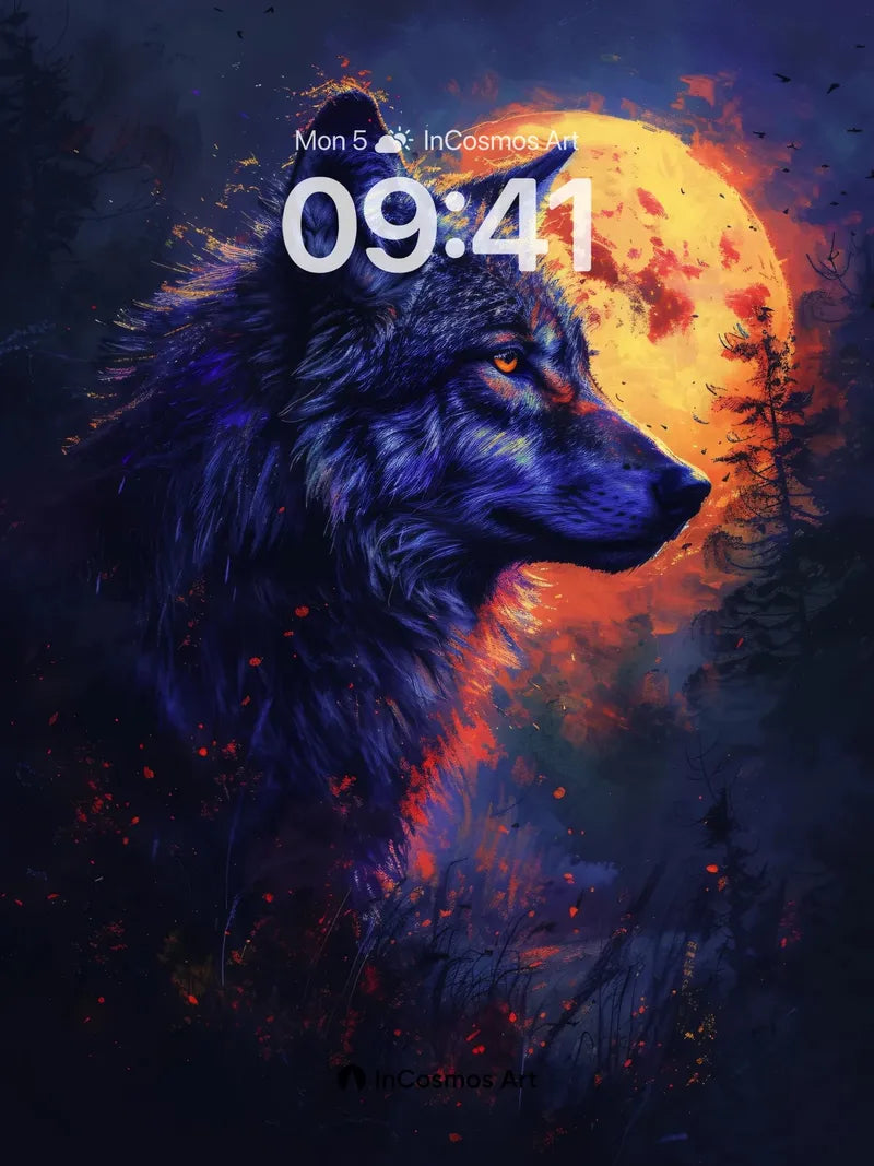 Crimson Moonlight Wallpaper with Howling Shadow