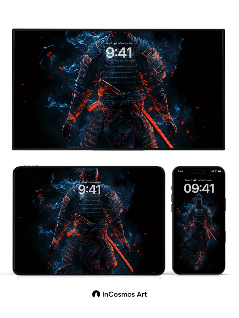 Shadowed Samurai Wallpaper with Ember Veil