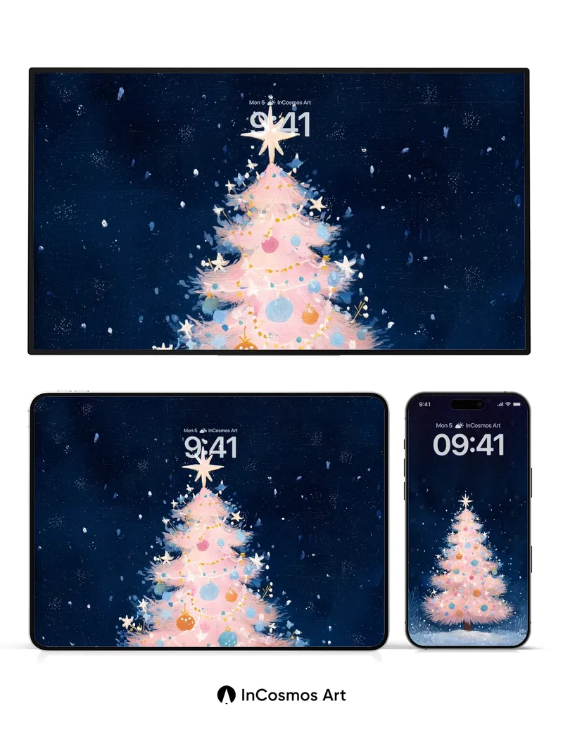 Frosted Whimsy Wallpaper with Starlit Ornaments