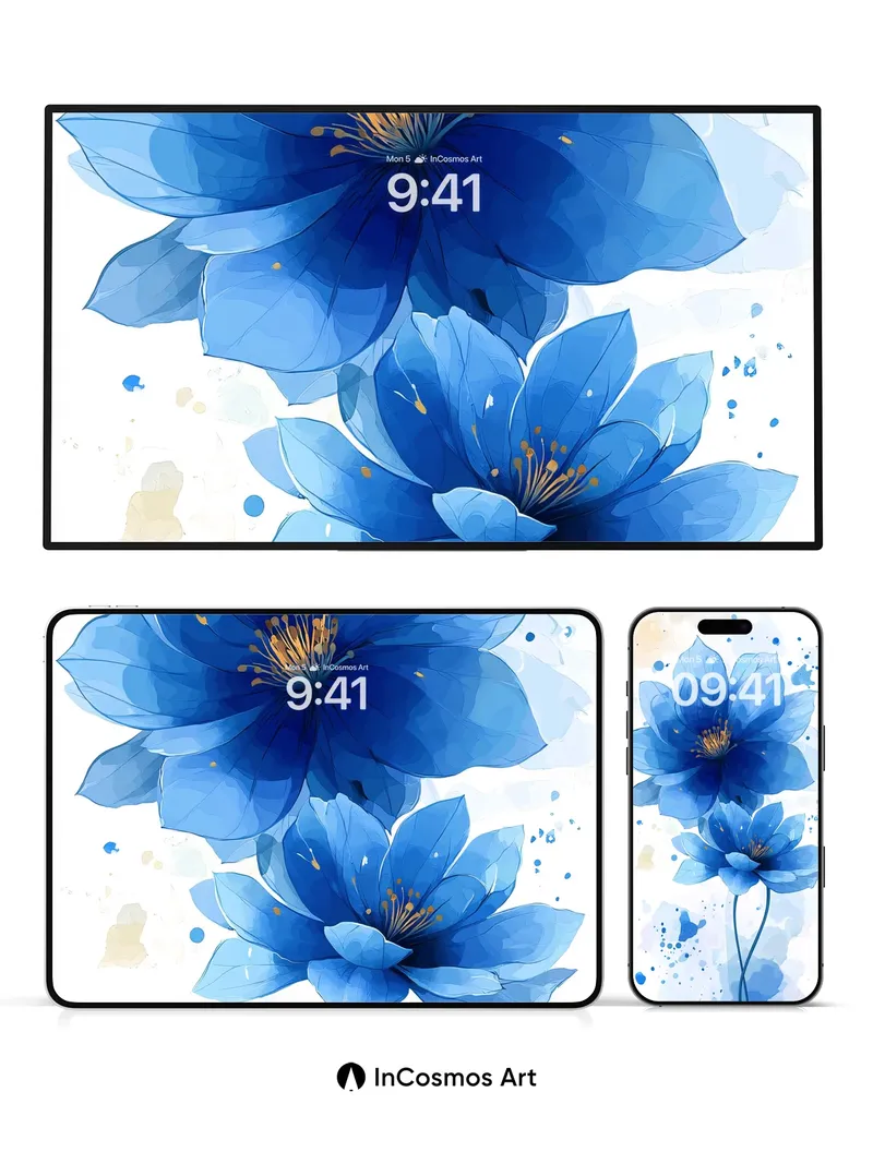 Cerulean Reverie Wallpaper with Watercolor Breath