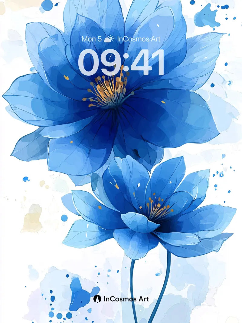 Cerulean Reverie Wallpaper with Watercolor Breath
