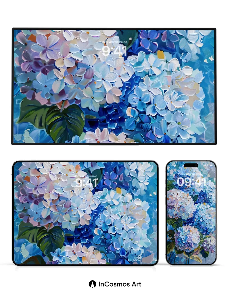 Azure Bloom Wallpaper with Living Petals