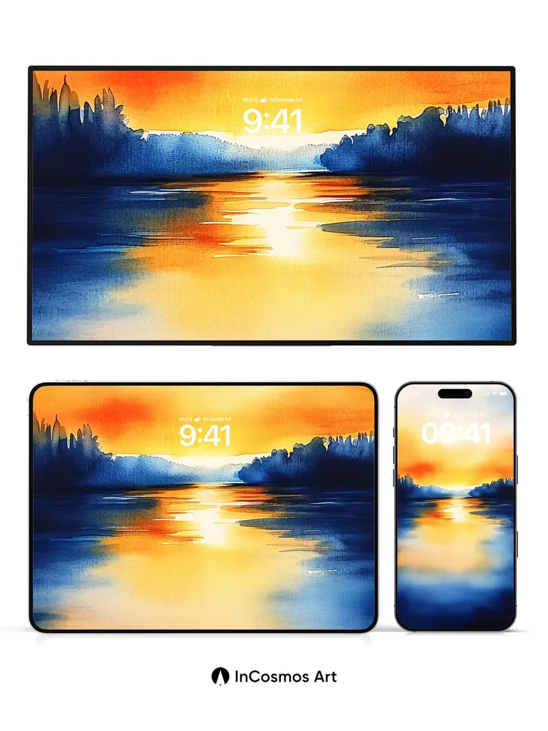 Golden Hush Wallpaper with Watercolor Sky