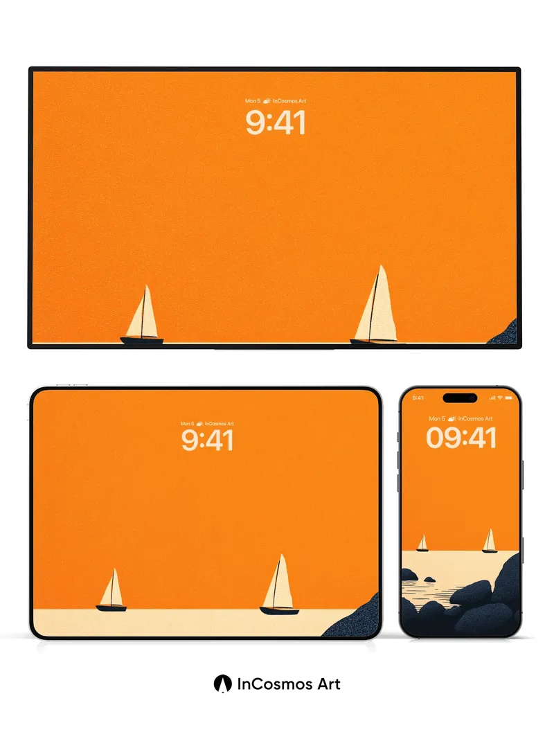 Serenity Sail Wallpaper with Orange Horizon