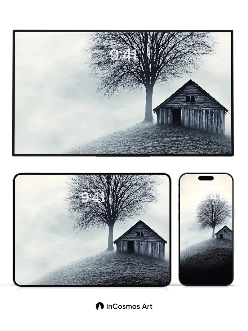 Misty Solitude Wallpaper with Haunted Tree