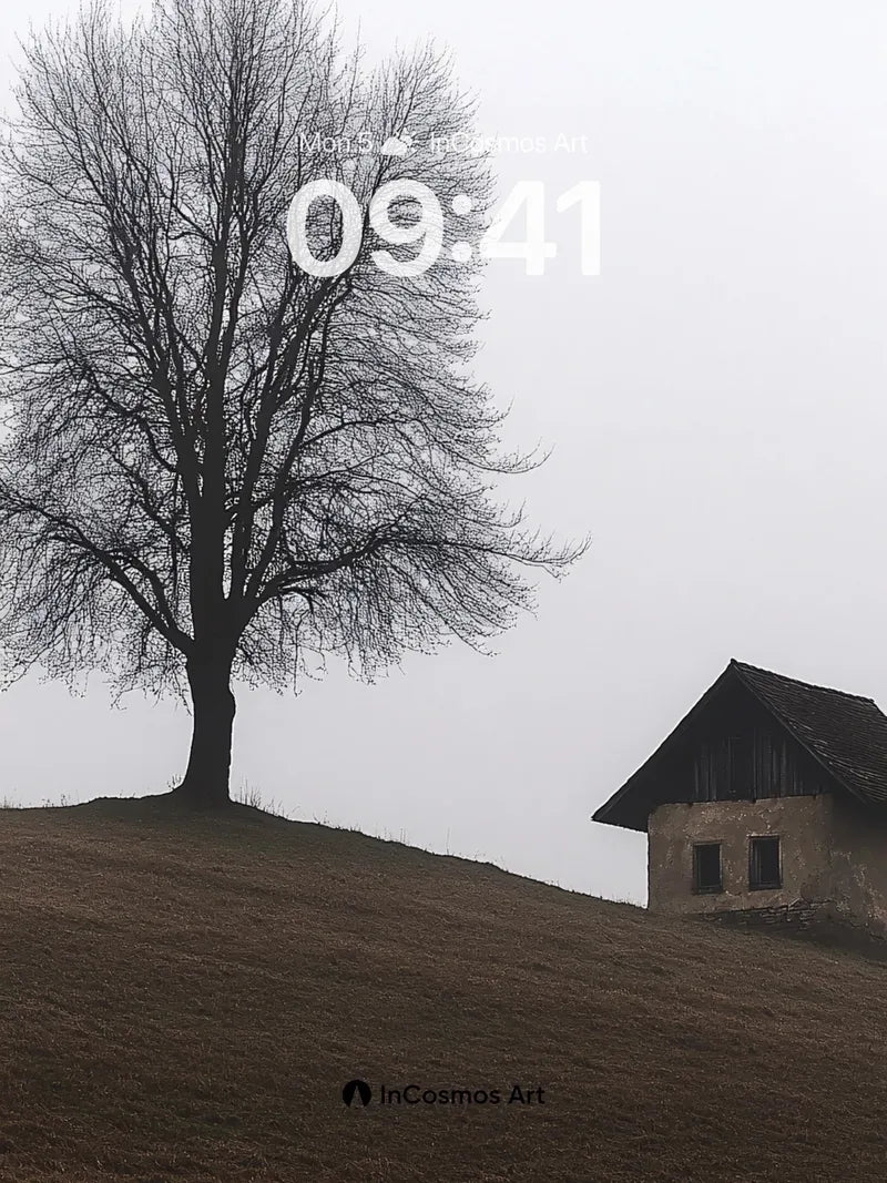Solitary Stillness Wallpaper with Fog-Whispered Hills