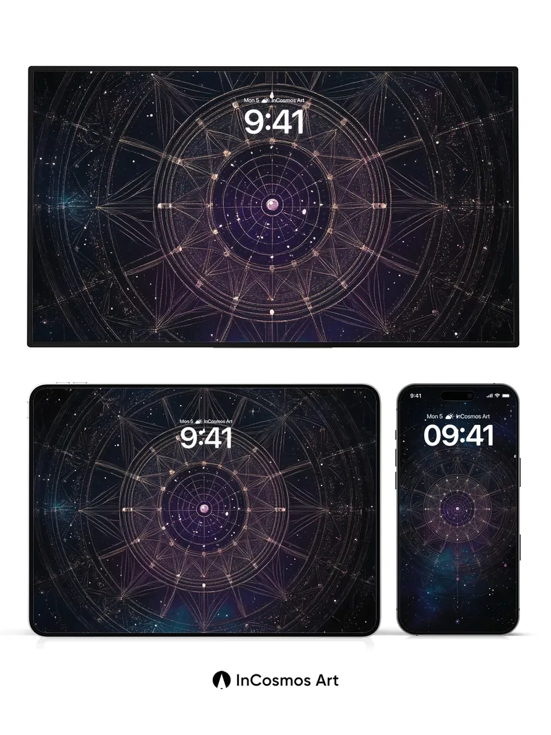 Cosmic Lattice Wallpaper with Celestial Threads