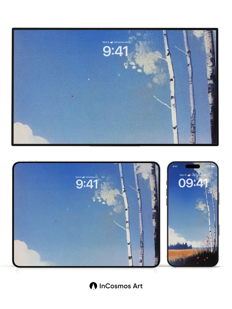 Serenity Birch Wallpaper with Autumn Whispers