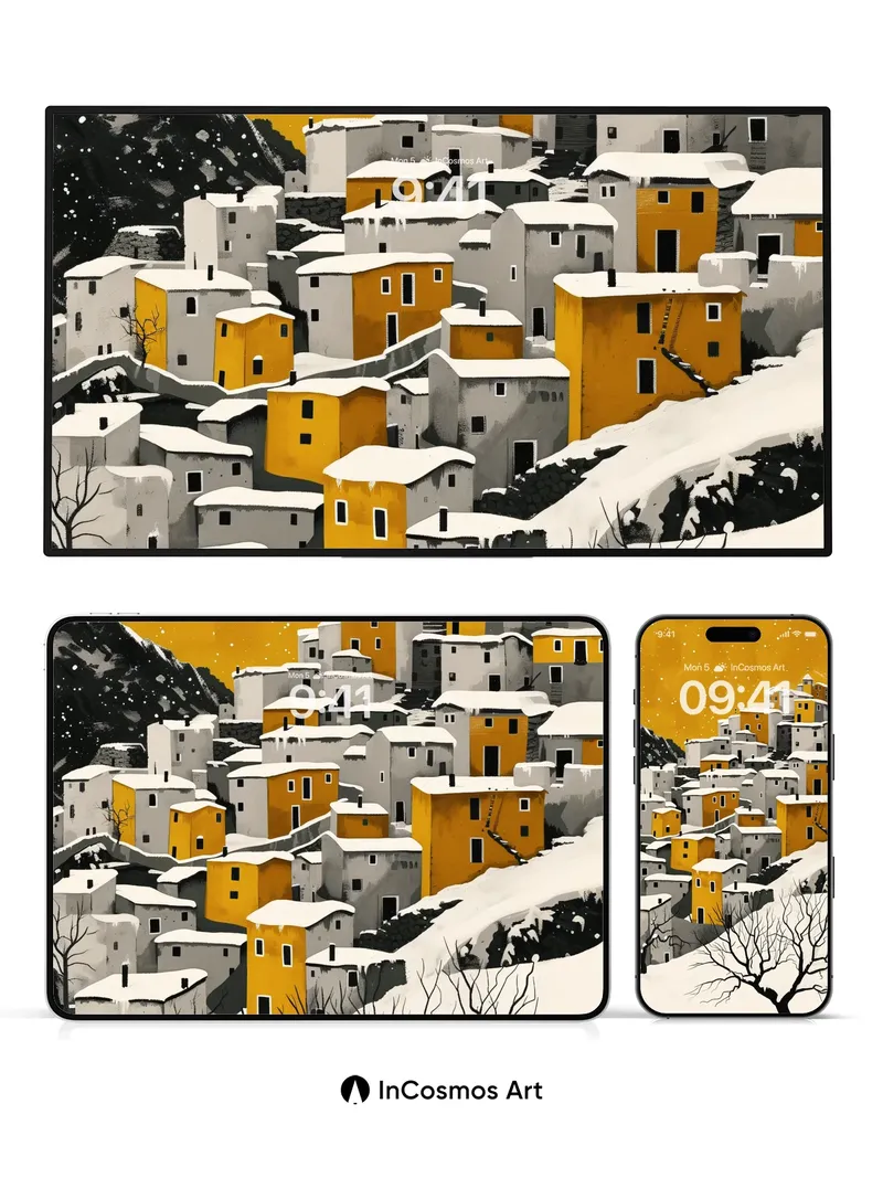 Golden Hush Wallpaper with Snow-Covered Villages