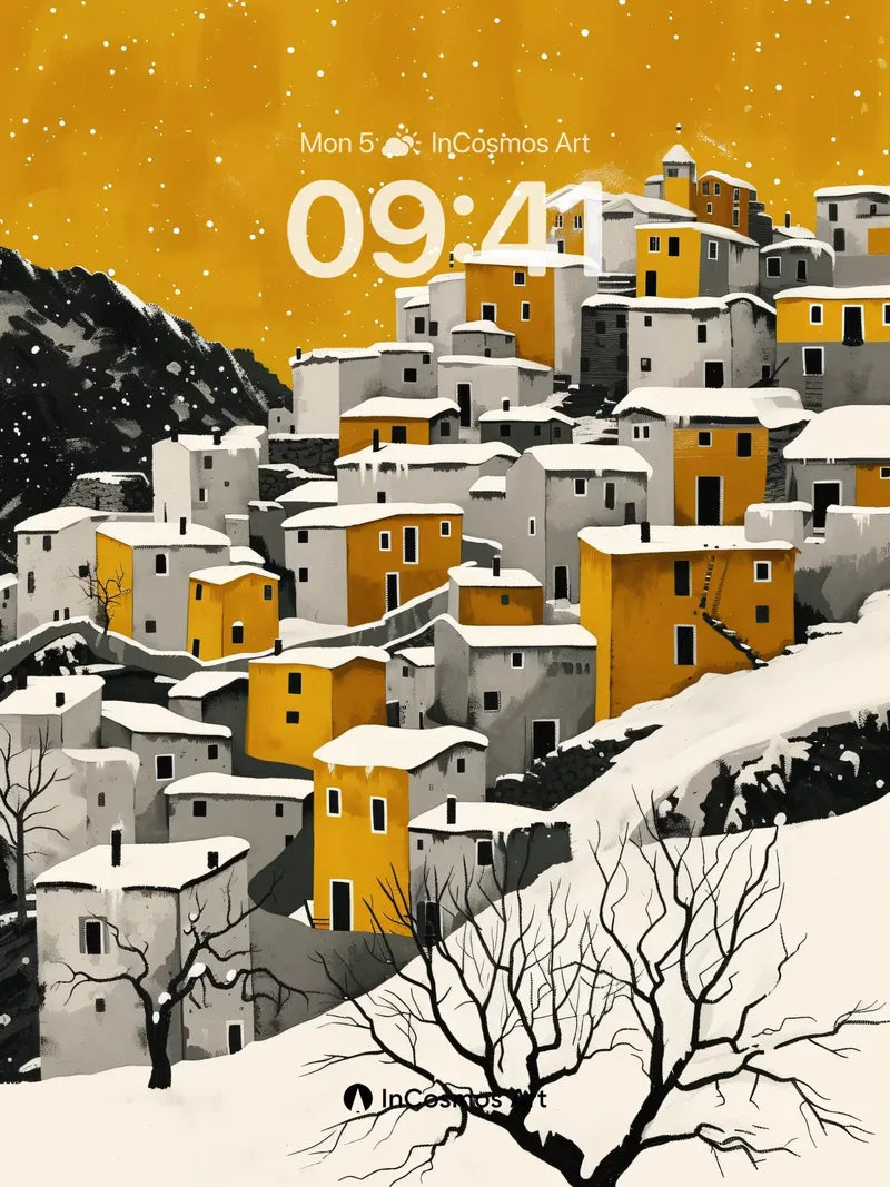 Golden Hush Wallpaper with Snow-Covered Villages