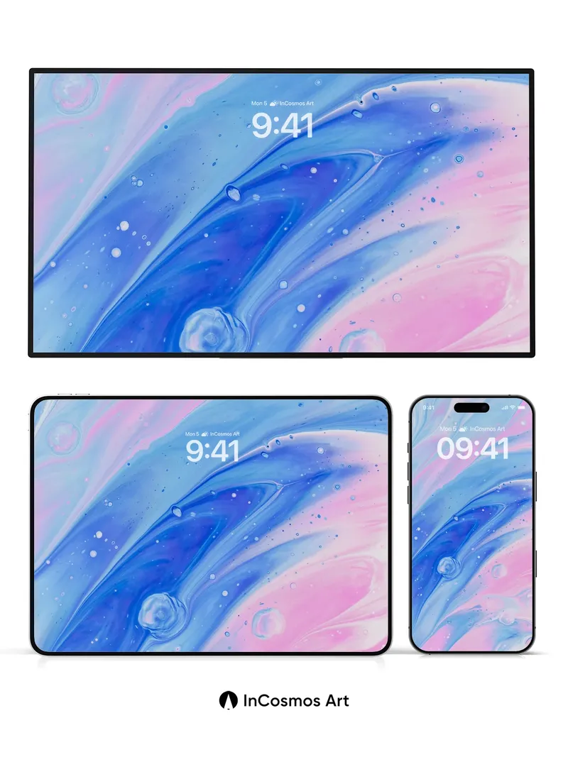 Luminous Current Wallpaper with Floating Bubbles