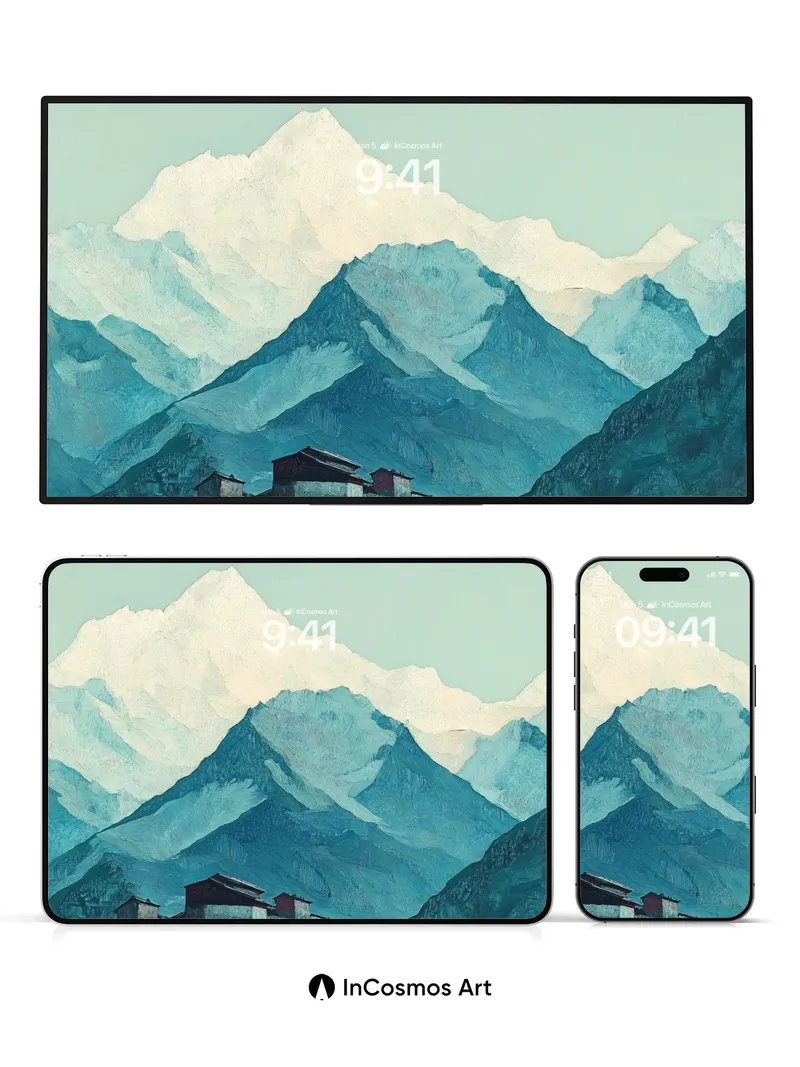 Cerulean Stillness Wallpaper with Mountain Hush