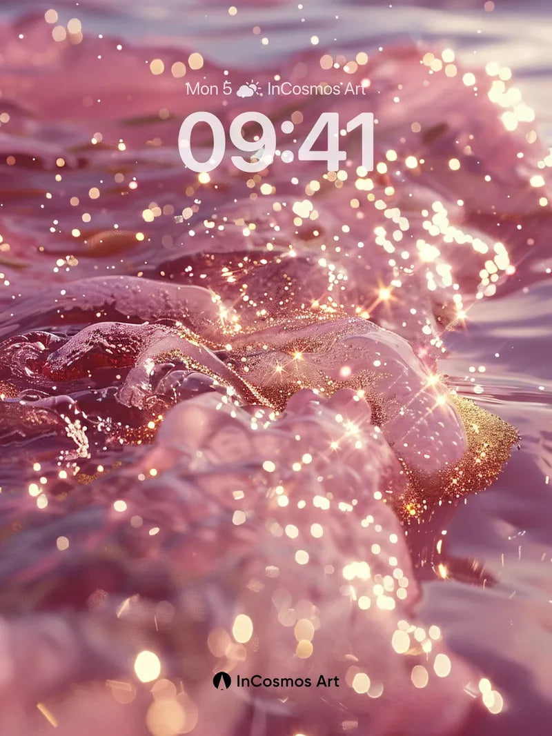 Luminous Tides Wallpaper with Golden Sparkles wallpaper for iPhone, iPad & Mac