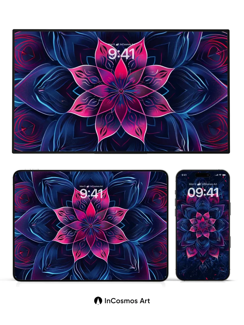 Cosmic Bloom Wallpaper with Neon Veins