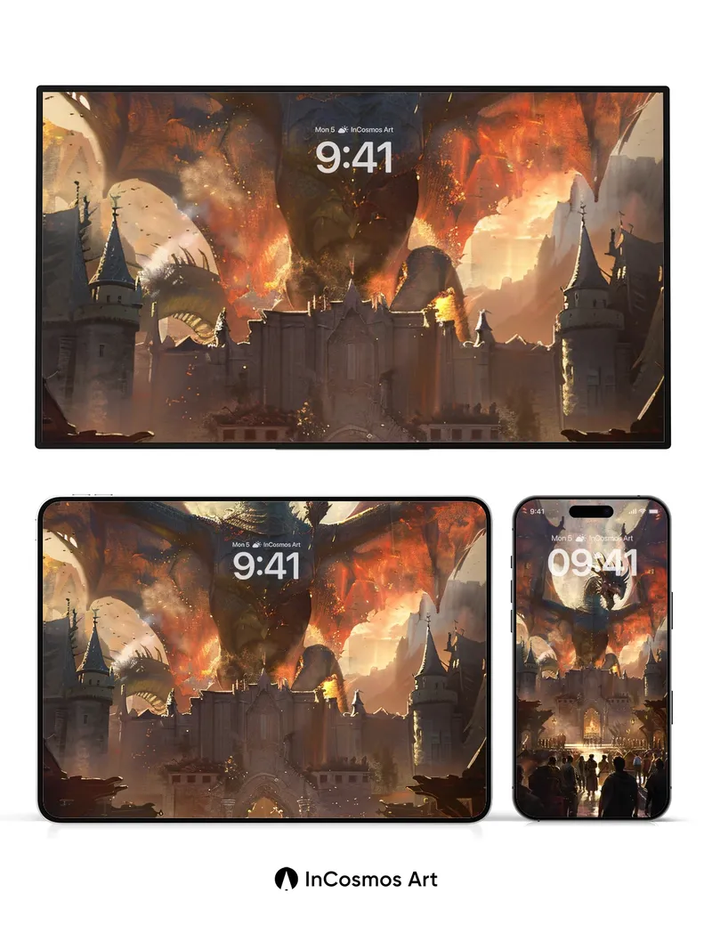 Crimson Dawn Dragon Wallpaper with Ashen Majesty