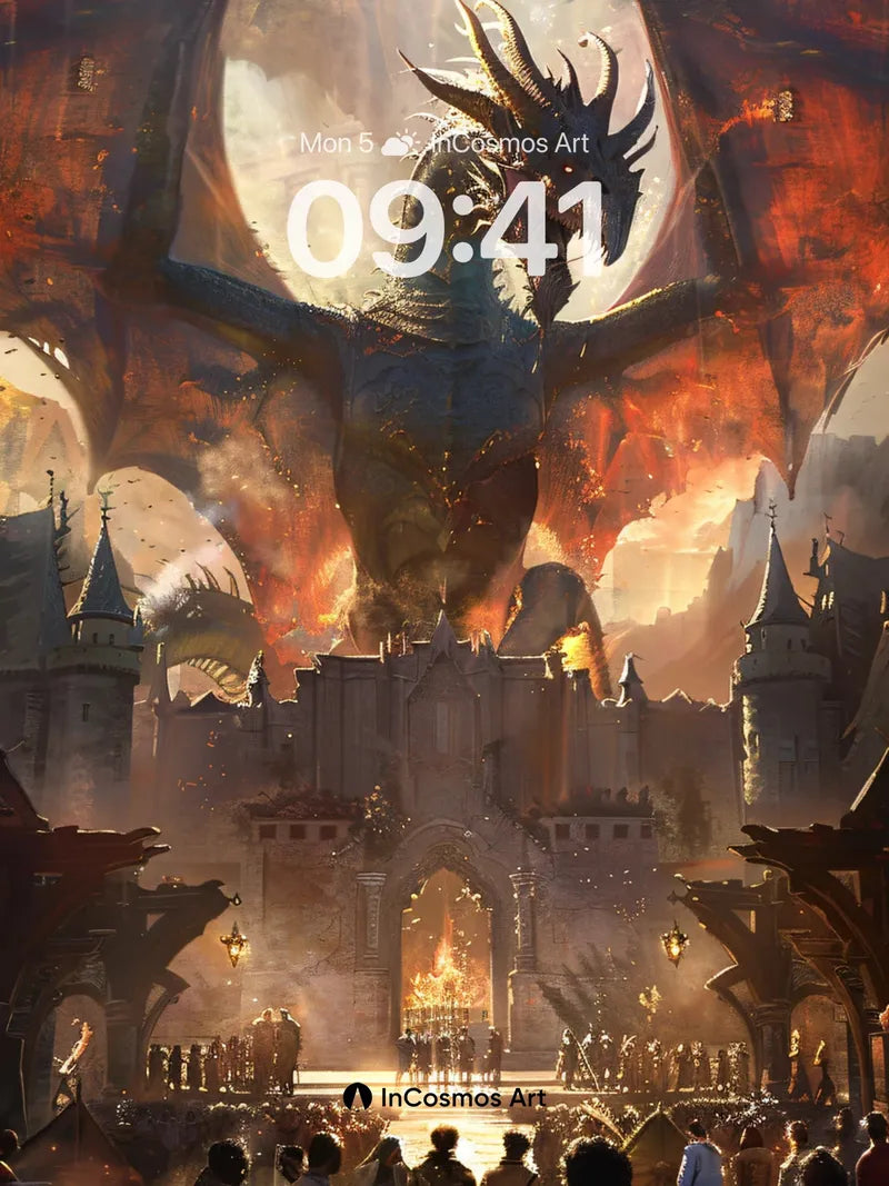 Crimson Dawn Dragon Wallpaper with Ashen Majesty