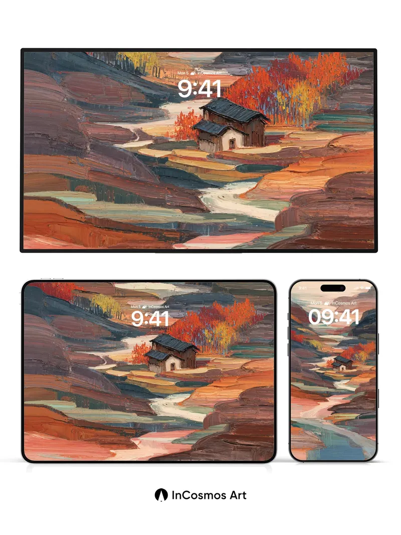 Autumn Hush Wallpaper with Rustic Cabin