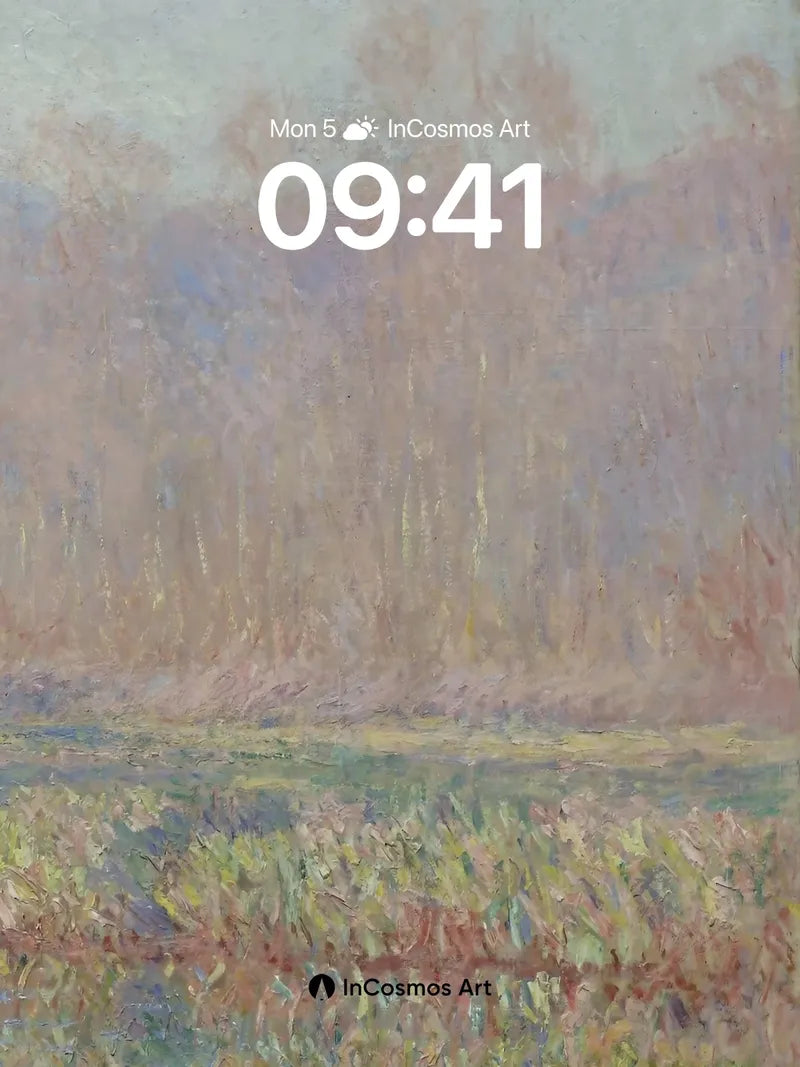 Misty Dawn Wallpaper with Watercolor Trees