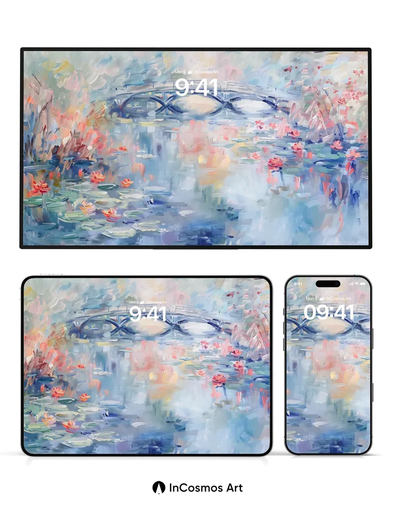 Luminous Waterlily Wallpaper with Monet's Touch