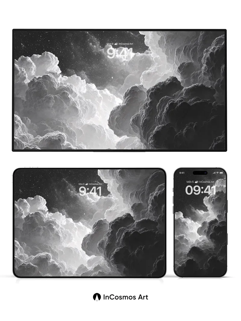 Monochrome Nebula Wallpaper with Starlit Depth