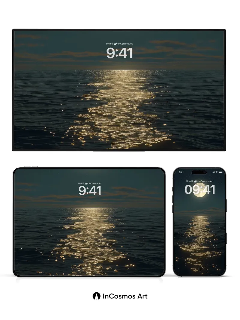 Luminous Sea Path Wallpaper with Celestial Reflection