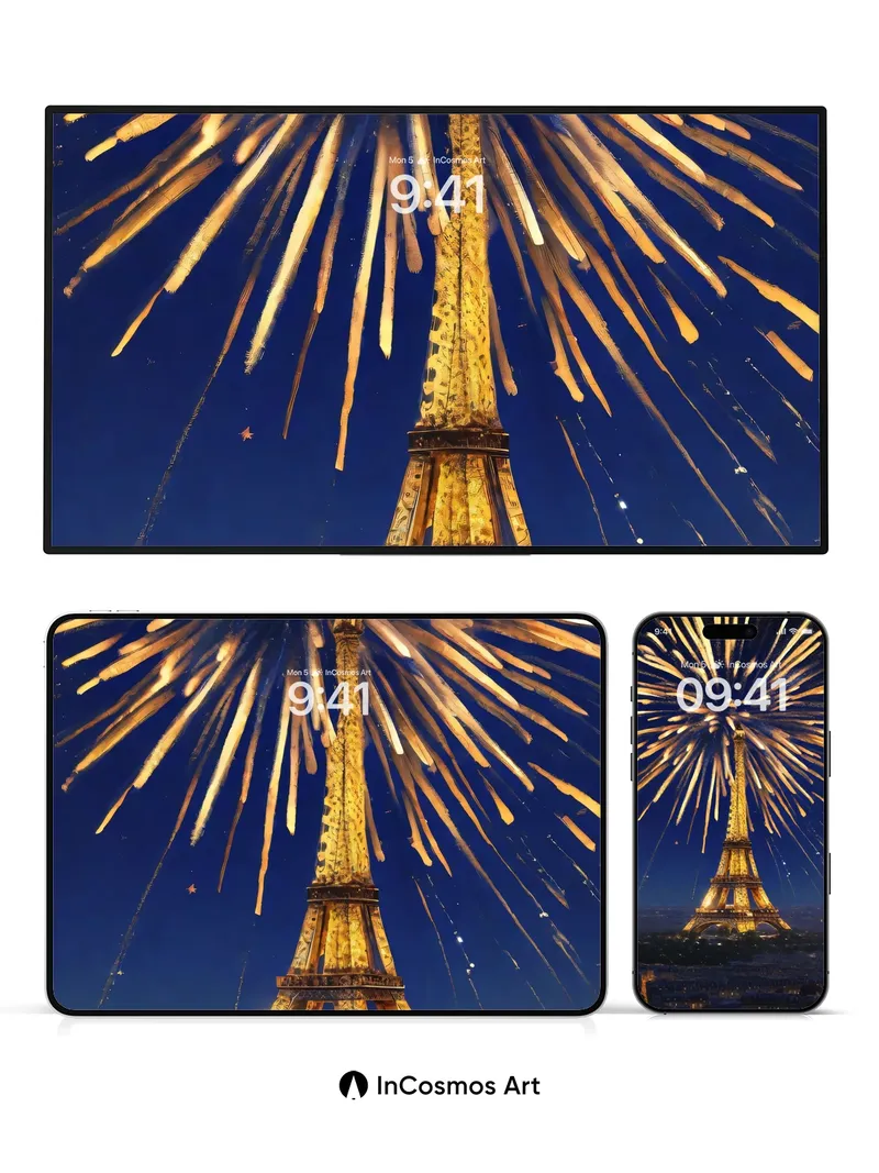 Golden Storm Wallpaper with Eiffel Radiance