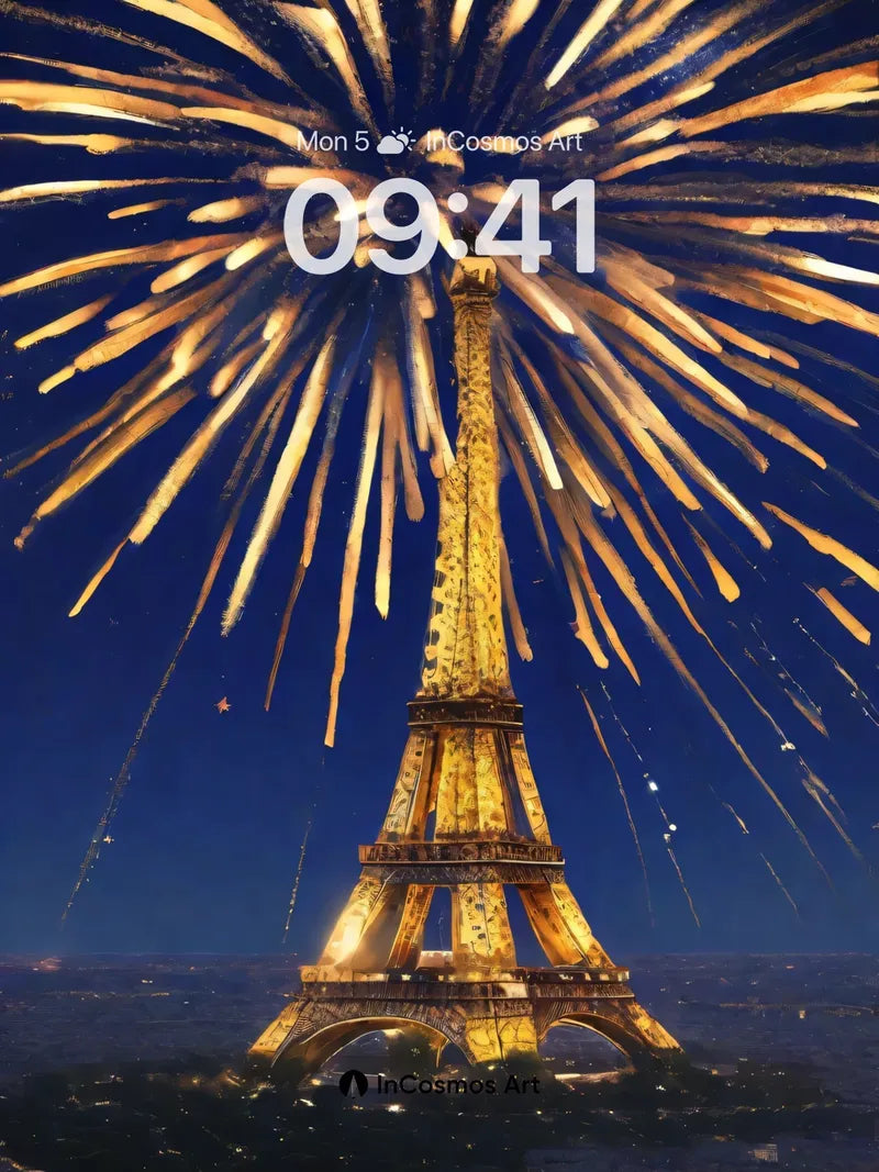 Golden Storm Wallpaper with Eiffel Radiance